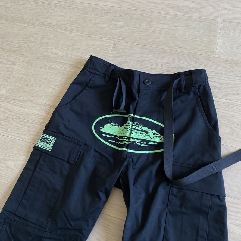Calça Corteiz Cargo Preta e Verde