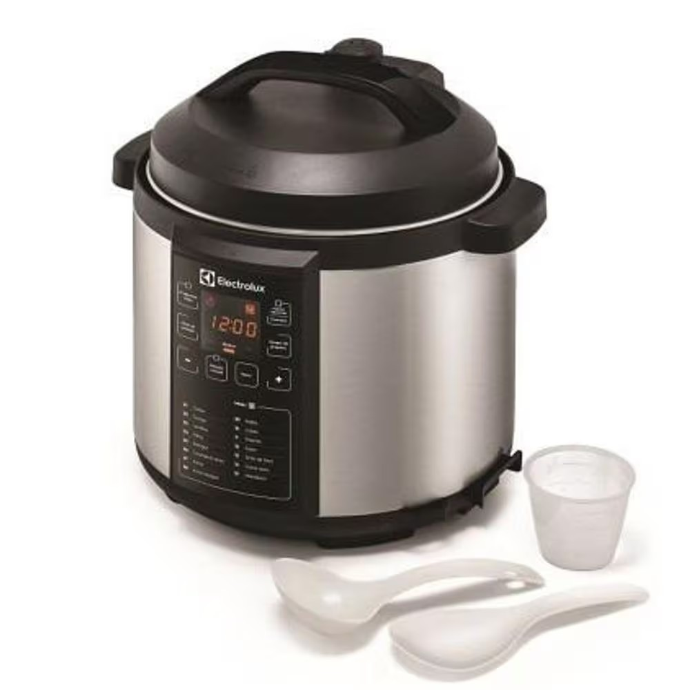 Panela pressão elétrica Electrolux digital capacidade 6L silenciosa segura 10 travas segurança 15 receitas pré-programadas 3 níveis pressão PCC20 inox preto 127v por Rita Lobo