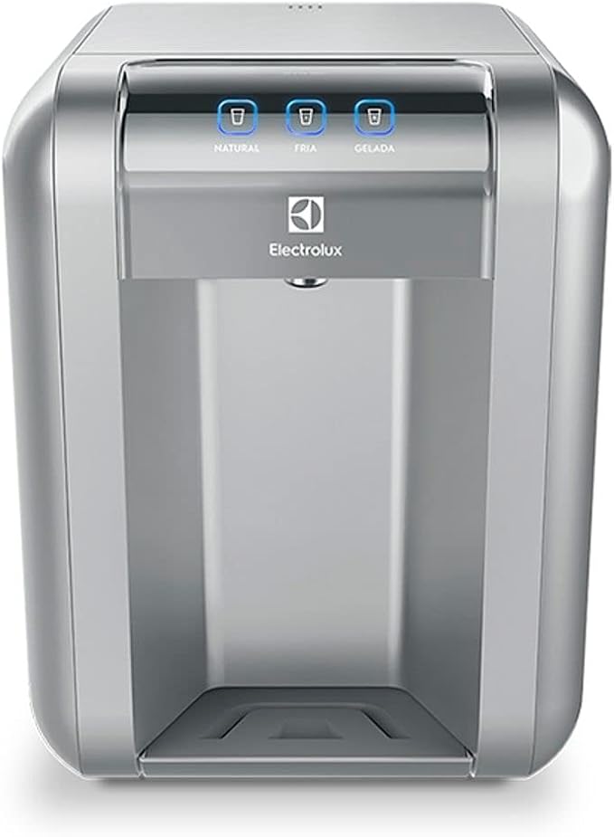 Purificador de Água Gelada Fria e Natural Elétrico Compacto Eletronico placa Electrolux cinza prata com Painel Touch Bivolt PE11X