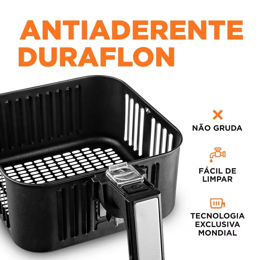 Fritadeira Elétrica Sem Óleo Air Fryer Mondial AFN40BI Family Inox 4L - Preta/Inox