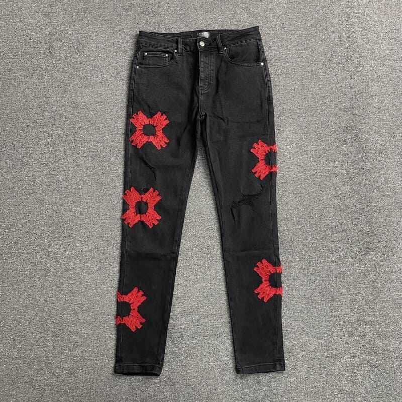 Calça Amiri Jeans Logo Preta/Vermelha