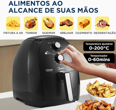 Fritadeira Airfryer Sem Óleo 5,3L, 1700W Preto FRB50P, Midea