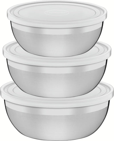 Tramontina Freezinox 64220210 Conjunto de 3 Recipientes de Aço Inoxidável com Tampas de Plástico, Prata
