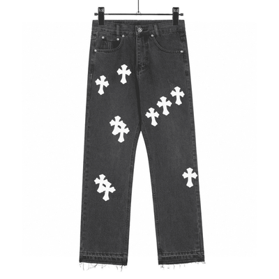 Calça Chrome Hearts Jeans Cross Patches Black White