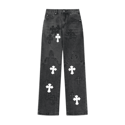 Calça Chrome Hearts Jeans Cross Patches Black