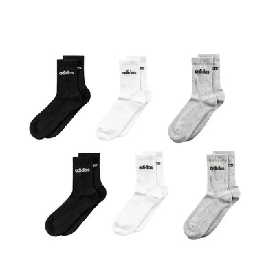 Meias Adidas Cushioned Linear Crew Socks 6 Pares Branco, Preto e Cinza