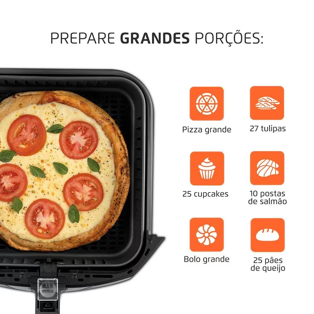 Fritadeira Elétrica Sem Óleo Air Fryer Mondial Mega Family AFN-80-BI 8L – Preta/Inox