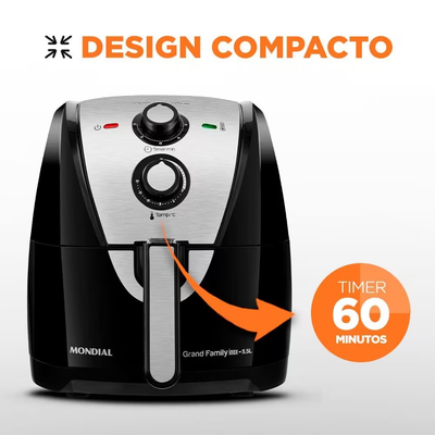 Fritadeira Elétrica Sem Óleo Air Fryer Mondial Grand Family AF-55I 5,5L – Preta/Inox