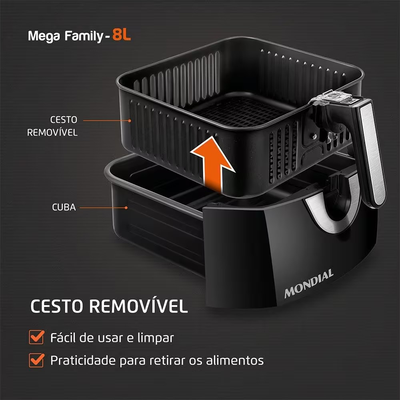 Fritadeira Elétrica Sem Óleo Air Fryer Mondial Mega Family AFN-80-BI 8L – Preta/Inox
