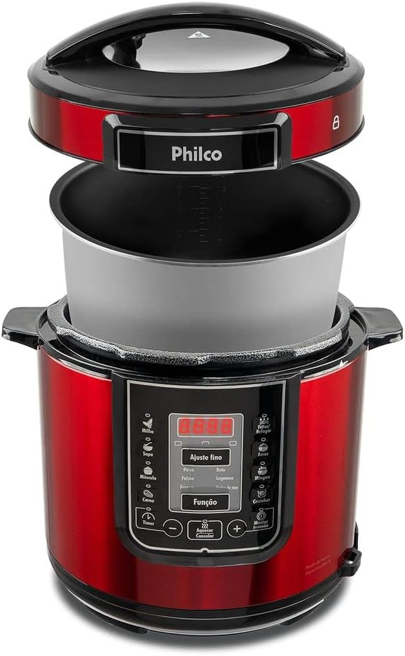 Panela de pressão, Digital inox red ppp01, 6L, Vermelho, Philco