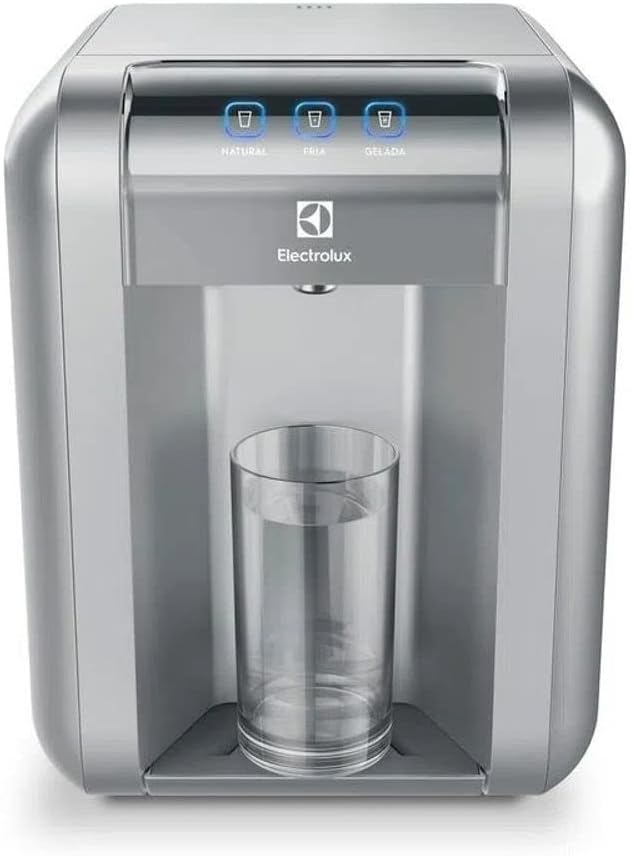 Purificador de Água Gelada Fria e Natural Elétrico Compacto Eletronico placa Electrolux cinza prata com Painel Touch Bivolt PE11X