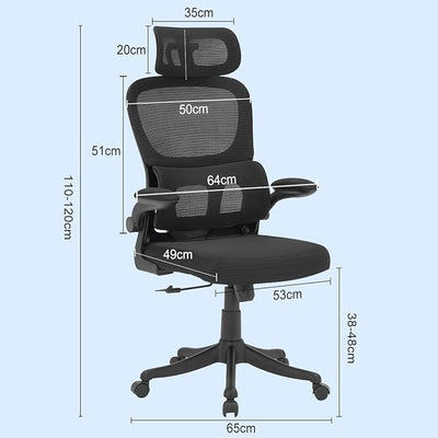 Cadeira de escritório, design ergonômico com suporte lombar independente, malha respirável e encosto de cabeça ajustável