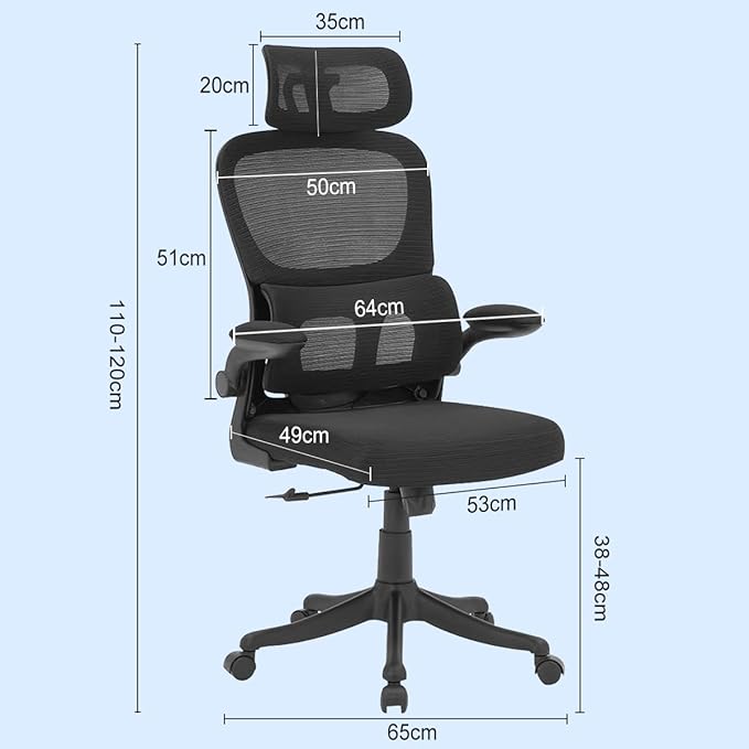 Cadeira de escritório, design ergonômico com suporte lombar independente, malha respirável e encosto de cabeça ajustável