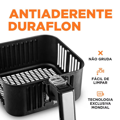 Fritadeira Elétrica Sem Óleo Air Fryer Mondial AFN40BI Family Inox 4L - Preta/Inox