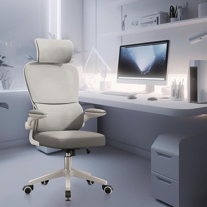 Cadeira de escritório, design ergonômico com suporte lombar independente, malha respirável e encosto de cabeça ajustável