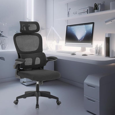 Cadeira de escritório, design ergonômico com suporte lombar independente, malha respirável e encosto de cabeça ajustável