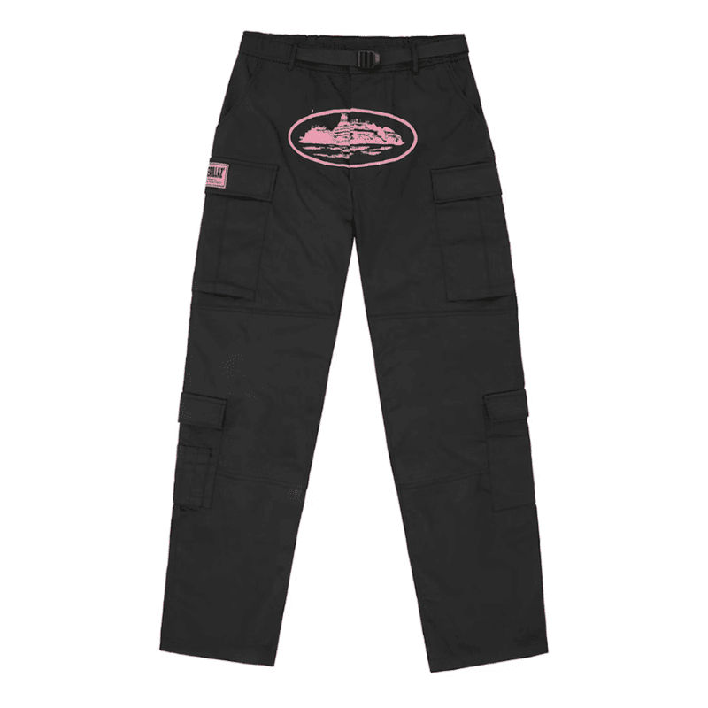 Calça Corteiz Cargo Preta e Rosa