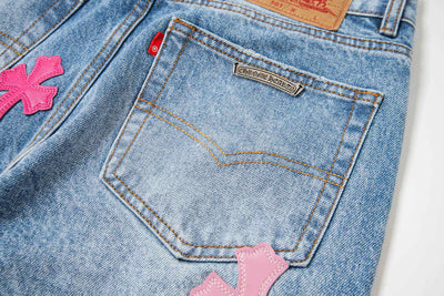 Calça Jeans Chrome Hearts Patches Cross Pink